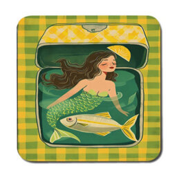 Benjamin Tate Design Mermaid Themed Placemat And Coaster Set With Wood Base Designer Artwork Limited Edition - thumbnail 3