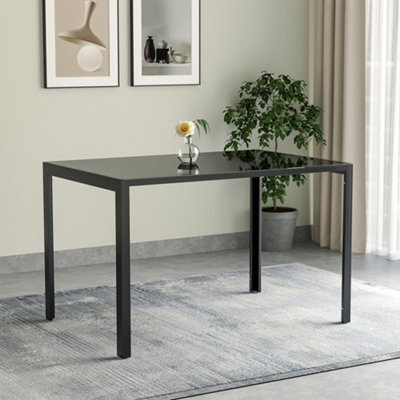Living And Home Rectangular Glass Dining Table Black 4 Seater For Kitchen Dining Room D 80 Cm X W 120 Cm - image 1