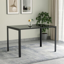 Living And Home Rectangular Glass Dining Table Black 4 Seater For Kitchen Dining Room D 80 Cm X W 120 Cm - thumbnail 1