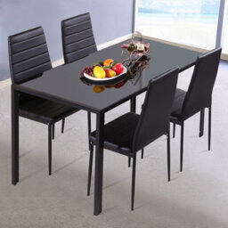 Living And Home Rectangular Glass Dining Table Black 4 Seater For Kitchen Dining Room D 80 Cm X W 120 Cm - thumbnail 2