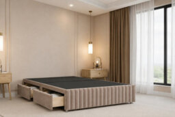 "Nexus Verona Mink Plush Divan Bed Base 4 Drawers With 26"" Strutted Headboard 12"" Footboard 4'6 Double" - thumbnail 4