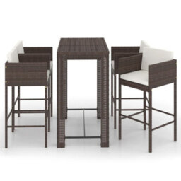 Berkfield 5 Piece Garden Bar Set With Cushions Poly Rattan Brown - thumbnail 2
