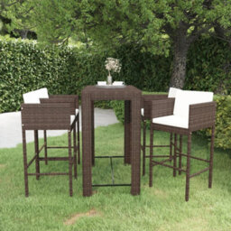 Berkfield 5 Piece Garden Bar Set With Cushions Poly Rattan Brown - thumbnail 1