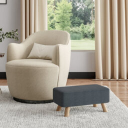 Living And Home Tofu Shaped Dark Grey Linen Upholstered Footstool Footrest With Solid Wooden Legs W 570 X D 280 X H 257 mm