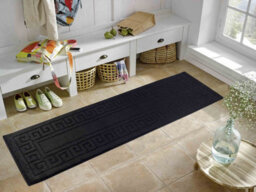 Ivy Washable Greek Key Design Anti Slip Doormats Black 80X300 Cm - thumbnail 1