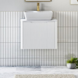 Royal Bathrooms Avenza 600mm Matte White Wall Hung Bathroom Countertop Vanity Unit 1 Drawer With Cube Basin - thumbnail 1