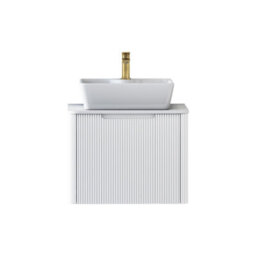 Royal Bathrooms Avenza 600mm Matte White Wall Hung Bathroom Countertop Vanity Unit 1 Drawer With Cube Basin - thumbnail 6