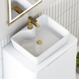 Royal Bathrooms Avenza 600mm Matte White Wall Hung Bathroom Countertop Vanity Unit 1 Drawer With Cube Basin - thumbnail 7