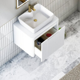 Royal Bathrooms Avenza 600mm Matte White Wall Hung Bathroom Countertop Vanity Unit 1 Drawer With Cube Basin - thumbnail 5