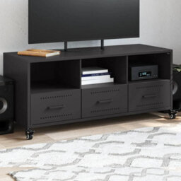 Berkfield Durable Tv Cabinet Black 100.5X39X43.5 Cm Steel - thumbnail 2