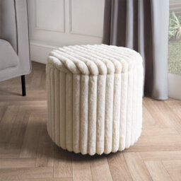 Ohs Ribbed Faux Fur Ottoman Storage Box With Lid Folding Footstool Tub - thumbnail 4