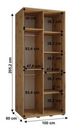 Arte Stylish Sapporo Sliding Door Wardrobe With Shelves And Hanging Rails - Oak Artisan (H)2050mm (W)1000mm (D)600mm - thumbnail 5