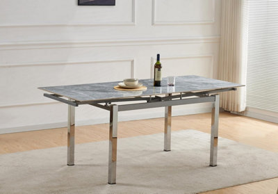 Furnizone UK Grande 6-Seater Sintered Stone Grey Marble-Effect And Chrome Metal Legs Dining Table - image 1