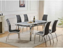 Furnizone UK Grande 6-Seater Sintered Stone Grey Marble-Effect And Chrome Metal Legs Dining Table - thumbnail 4