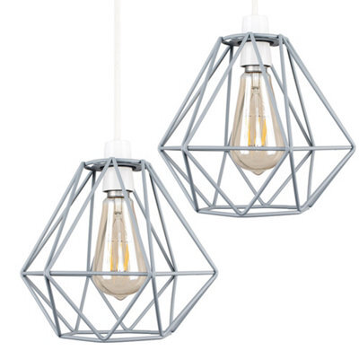 Valuelights Diablo Pair Of Retro Style Grey Metal Basket Cage Ceiling Light Shades And Bulbs (D)21Cm - image 1