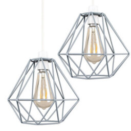 Valuelights Diablo Pair Of Retro Style Grey Metal Basket Cage Ceiling Light Shades And Bulbs (D)21Cm - thumbnail 6
