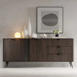 Arte Veris 195 Cm Sideboard Cabinet In Oak Dunin And Black With 3 Drawers - thumbnail 1