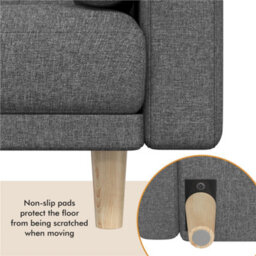 Yaheetech Dark Grey Button-Tufted Fabric 3-Seater Convertible Sofa Bed With 2 Bolster Pillows - thumbnail 6