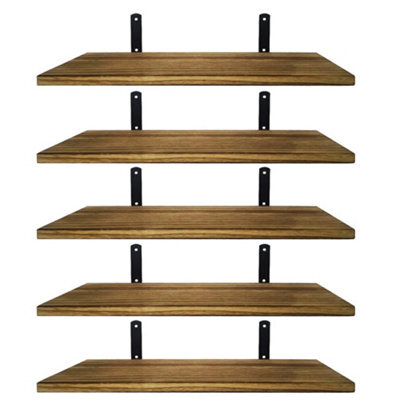 5 Piece Rustic Wooden Floating Shelves Wall Mounted Home Display Storage Shelf - image 1