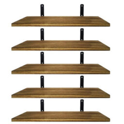 5 Piece Rustic Wooden Floating Shelves Wall Mounted Home Display Storage Shelf - thumbnail 1