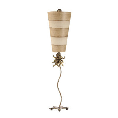 Elegant Table Lamp With Striped Metal Stem And Inverted Shade For Modern Interiors