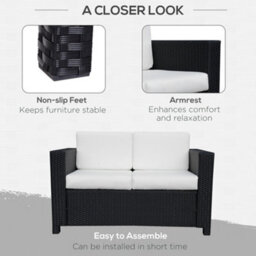 Outsunny Rattan Wicker 2-Seat Sofa Loveseat Padded Garden Furniture Black - thumbnail 6