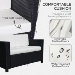 Outsunny Rattan Wicker 2-Seat Sofa Loveseat Padded Garden Furniture Black - thumbnail 5