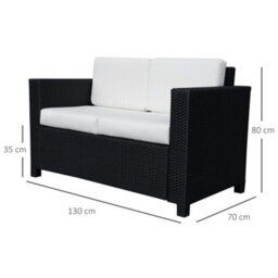 Outsunny Rattan Wicker 2-Seat Sofa Loveseat Padded Garden Furniture Black - thumbnail 3