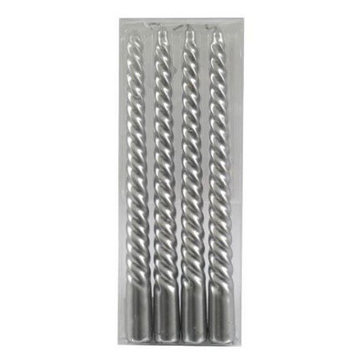 Set Of 4 Silver Twist Taper Candles - image 1