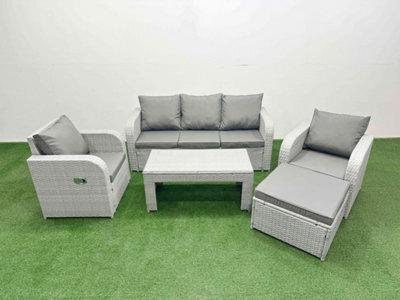 Fimous Pe Rattan Garden Furniture Set Reclining Chair Sofa Lounge Sofa Set Rectangular Coffee Table Big Footstool Light Grey - image 1