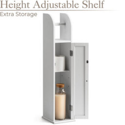 Christow White Wood Toilet Roll Holder With Cabinet - thumbnail 3