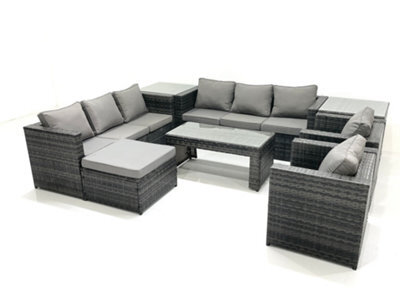 Fimous Rattan Garden Furniture Sofa Set With Coffee Table Armchair 2 Side Tables Big Footstool Dark Grey Mixed - image 1