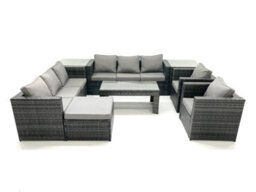 Fimous Rattan Garden Furniture Sofa Set With Coffee Table Armchair 2 Side Tables Big Footstool Dark Grey Mixed - thumbnail 2