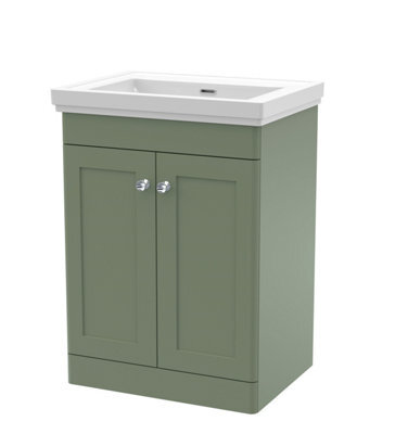 Balterley Swynnerton Traditional 2 Door Floor Standing Vanity Unit With Basin, Satin Green, 600mm - image 1
