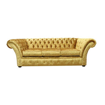 Chesterfield 3 Seater Sofa Settee Shimmer Gold Velvet Fabric In Balmoral Style - image 1