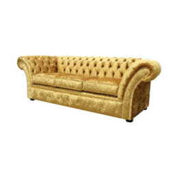 Chesterfield 3 Seater Sofa Settee Shimmer Gold Velvet Fabric In Balmoral Style - thumbnail 3