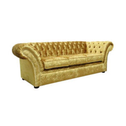 Chesterfield 3 Seater Sofa Settee Shimmer Gold Velvet Fabric In Balmoral Style - thumbnail 2