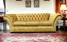 Chesterfield 3 Seater Sofa Settee Shimmer Gold Velvet Fabric In Balmoral Style - thumbnail 4