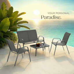 Tectake Garden Furniture Set Nora - Up To 4 People, Textilene Fabric, Weather-Resistant Set 1 (1 X Sofa / 1 X Table / 2 X Armchairs) - Ant - thumbnail 8