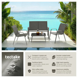 Tectake Garden Furniture Set Nora - Up To 4 People, Textilene Fabric, Weather-Resistant Set 1 (1 X Sofa / 1 X Table / 2 X Armchairs) - Ant - thumbnail 2