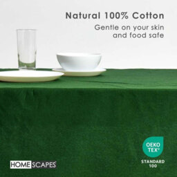 Homescapes Cotton Square Tablecloth Plain Fabric Dining Table Cloth Dark Green, 137 X 137 Cm With Hem Stitch, Hypoallergenic - thumbnail 2