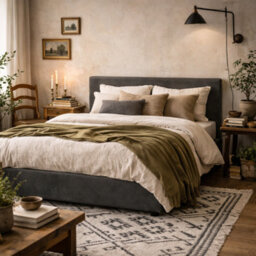 Wyld Haus Portarlington King Size (5Ft) Upholstered Dark Grey Twill Bed With Headboard - thumbnail 1