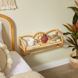 Nordlys Wall-Mounted Hanging Storage Shelf In Natural Rattan Brown Boho Style Bedroom - thumbnail 5