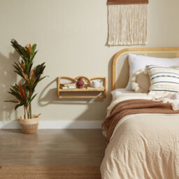 Nordlys Wall-Mounted Hanging Storage Shelf In Natural Rattan Brown Boho Style Bedroom - thumbnail 7