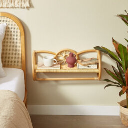 Nordlys Wall-Mounted Hanging Storage Shelf In Natural Rattan Brown Boho Style Bedroom - thumbnail 4