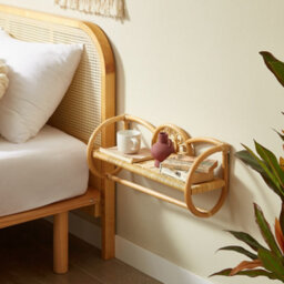 Nordlys Wall-Mounted Hanging Storage Shelf In Natural Rattan Brown Boho Style Bedroom - thumbnail 3
