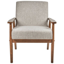 Wyld And Coco Novahome Armchair - Grey Polyester-Linen Upholstery, Rubberwood Retro Frame, W62 X D80 X H79Cm - thumbnail 1