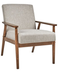 Wyld And Coco Novahome Armchair - Grey Polyester-Linen Upholstery, Rubberwood Retro Frame, W62 X D80 X H79Cm - thumbnail 3