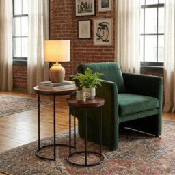 Giselle Metal & Wood Nest Of 2 Round Table - thumbnail 1