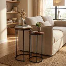Giselle Metal & Wood Nest Of 2 Round Table - thumbnail 6